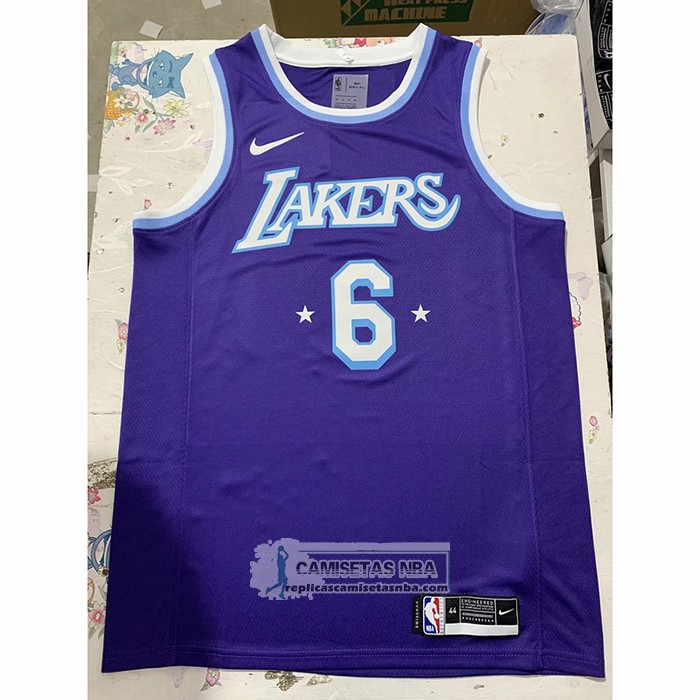 Camiseta Los Angeles Lakers LeBron James NO 6 Ciudad 2021-22 Violeta